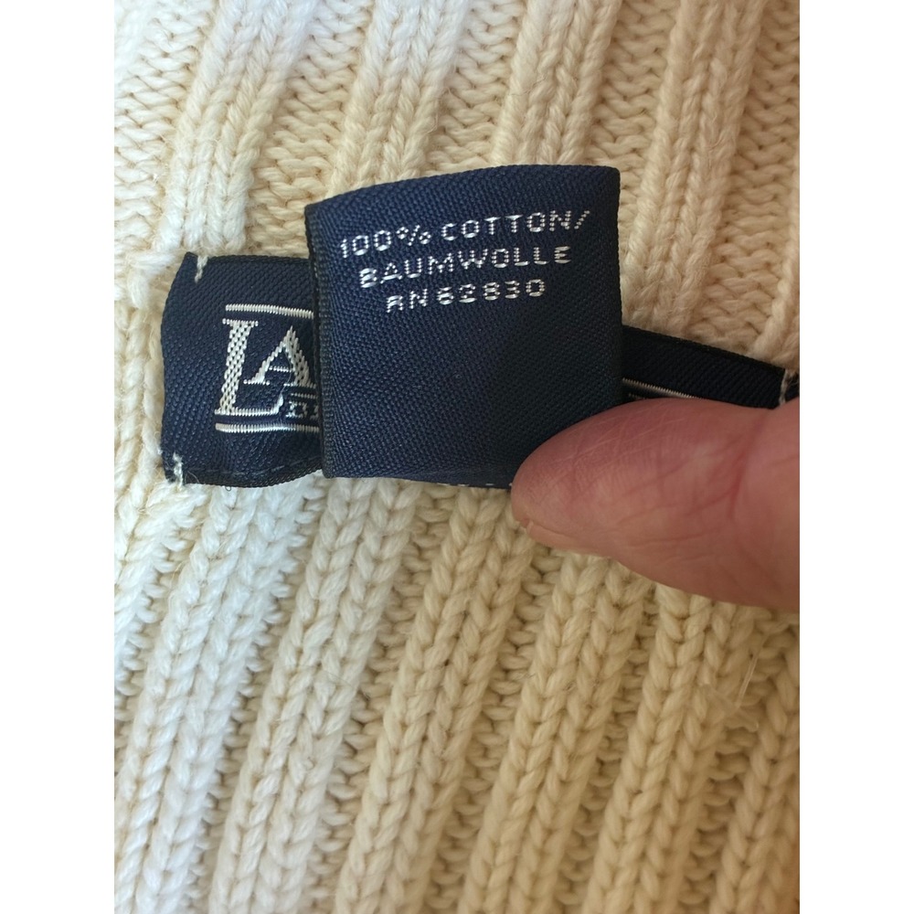 VTG 90s Lands End Cream 100% Cotton Cable Knit Quarter Zip Sweater Old Money - Picture 3 of 7